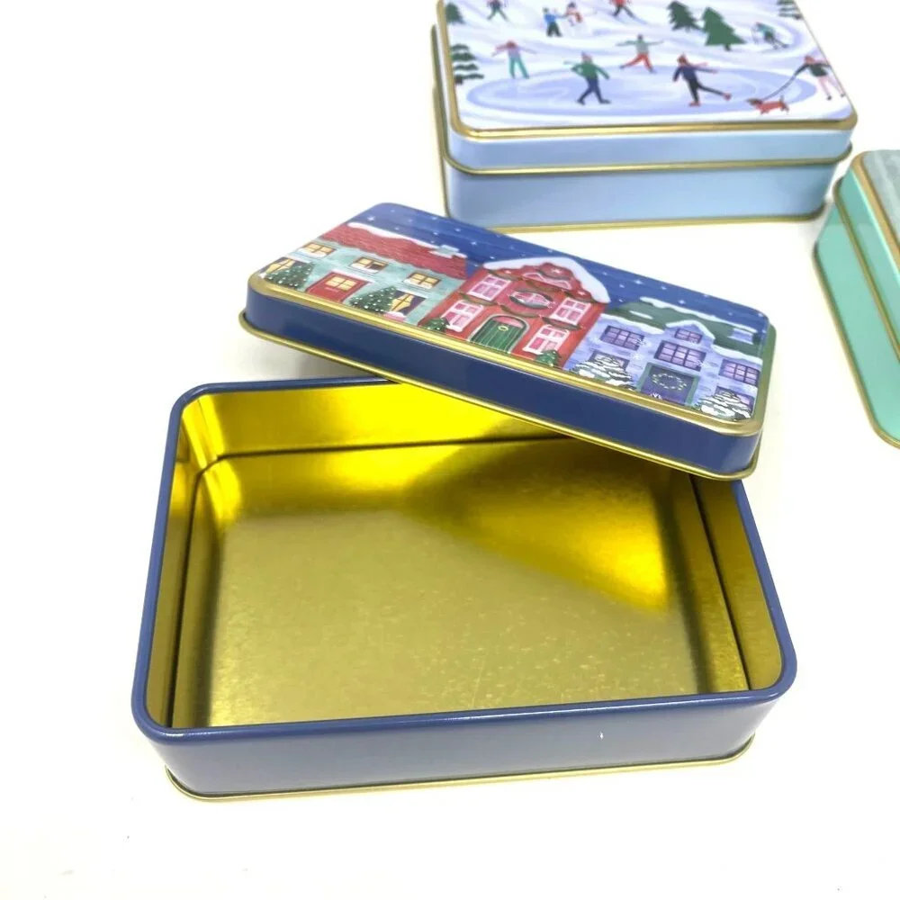 3 Assorted Target Bullseye Winter Scene Mini Gift Tins NWT Decor Houses Skating